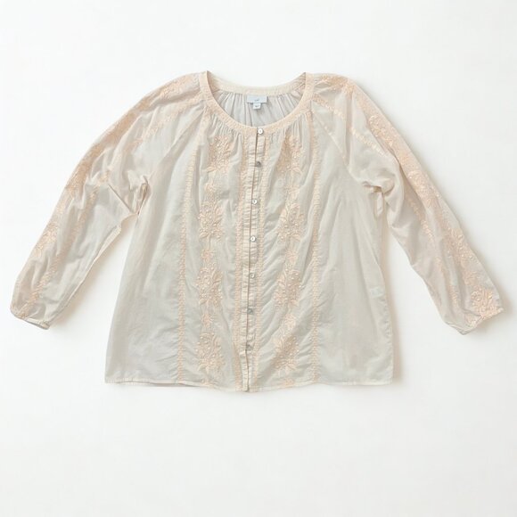 J. Jill Womens Pink Woven Cotton Floral Embroidered Button Up Tunic Size Large - Picture 6 of 14